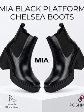 MIA Black Platform Chelsea Boots Size 8 Chunky Block Heel Square Toe